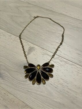 Banana Republic Gold-Tone Necklace with Black and Amber Stones